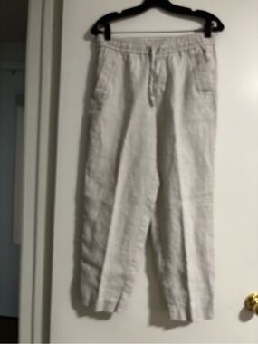 Zara Light cream Linen-Drawstring Ankle Pants